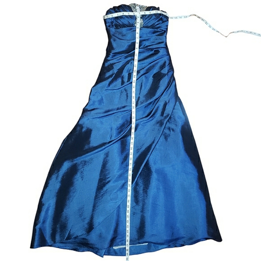 Jump Apparel Strapless Sequins Blue Colorshift Fit & Flare A-Line Long Dress 3/4 - Picture 15 of 17